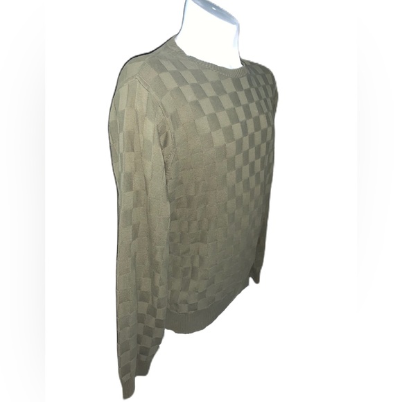 IZOD Men’s Crew Neck Olive Green Check Knit Sweater Size L - Picture 3 of 11